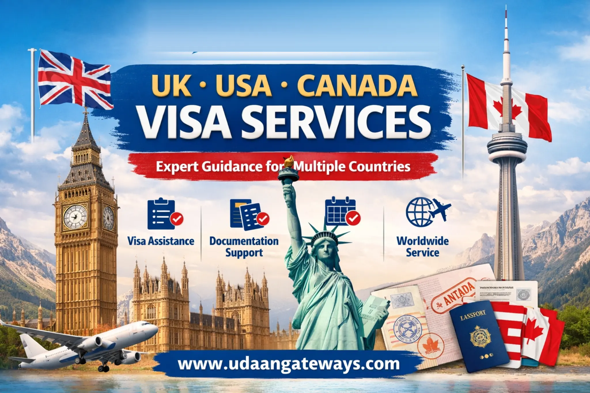 UK, USA & Canada Visa Services Made Simple with Udaan Gateways (Multiple Countries Covered)
